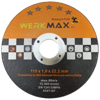 Werkmax Metall Trennscheiben 115  x 1,0 mm |  Metall Stahl Inox Blech Flexscheibe 200