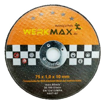 Werkmax Metall Trennscheiben 75 mm x 1 mm x 10 mm |  Metall Stahl Inox Blech Flexscheibe 25 Stück