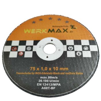 Werkmax Metall Trennscheiben 75 mm x 1 mm x 10 mm |  Metall Stahl Inox Blech Flexscheibe 25 Stück